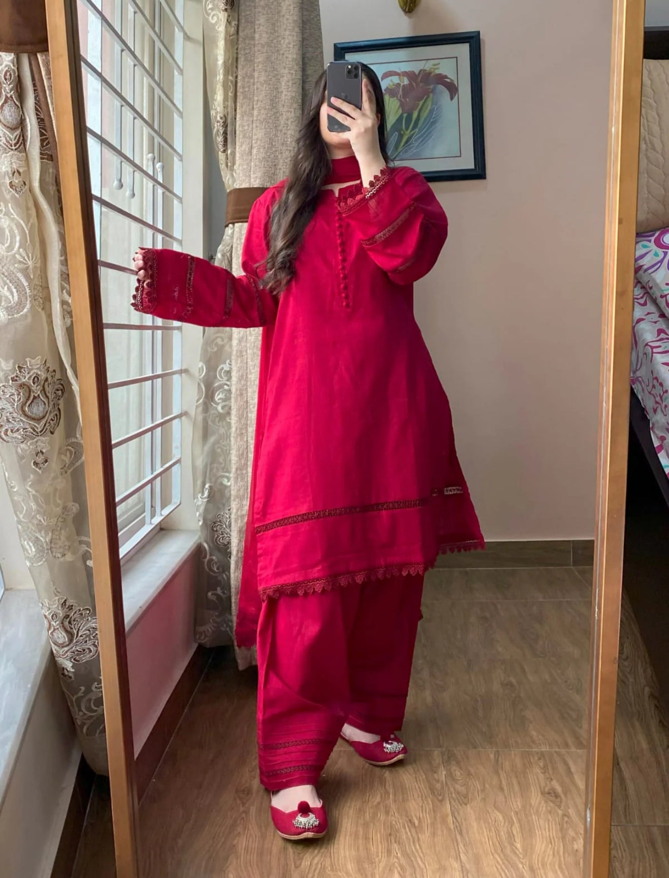 Lawn Dobby Dress with Farshi Shalwar