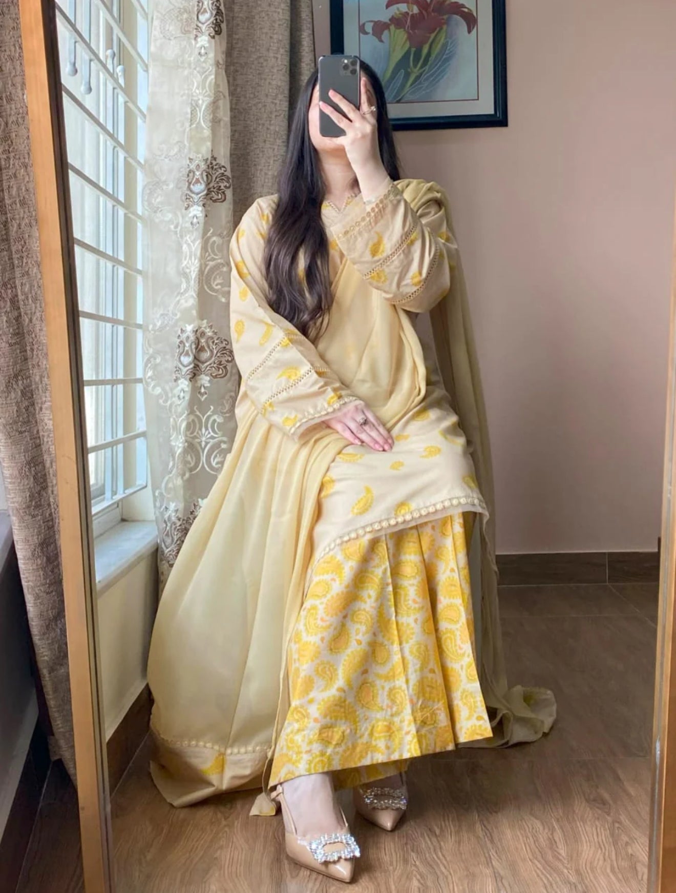 3 Piece - Lawn Printed Dress With Plazo