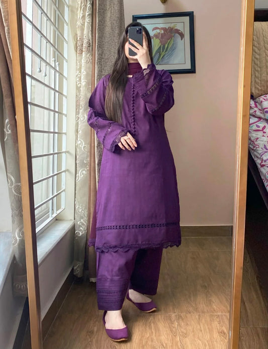 3 Piece - Lawn Dobby Dress with Farshi Shalwar