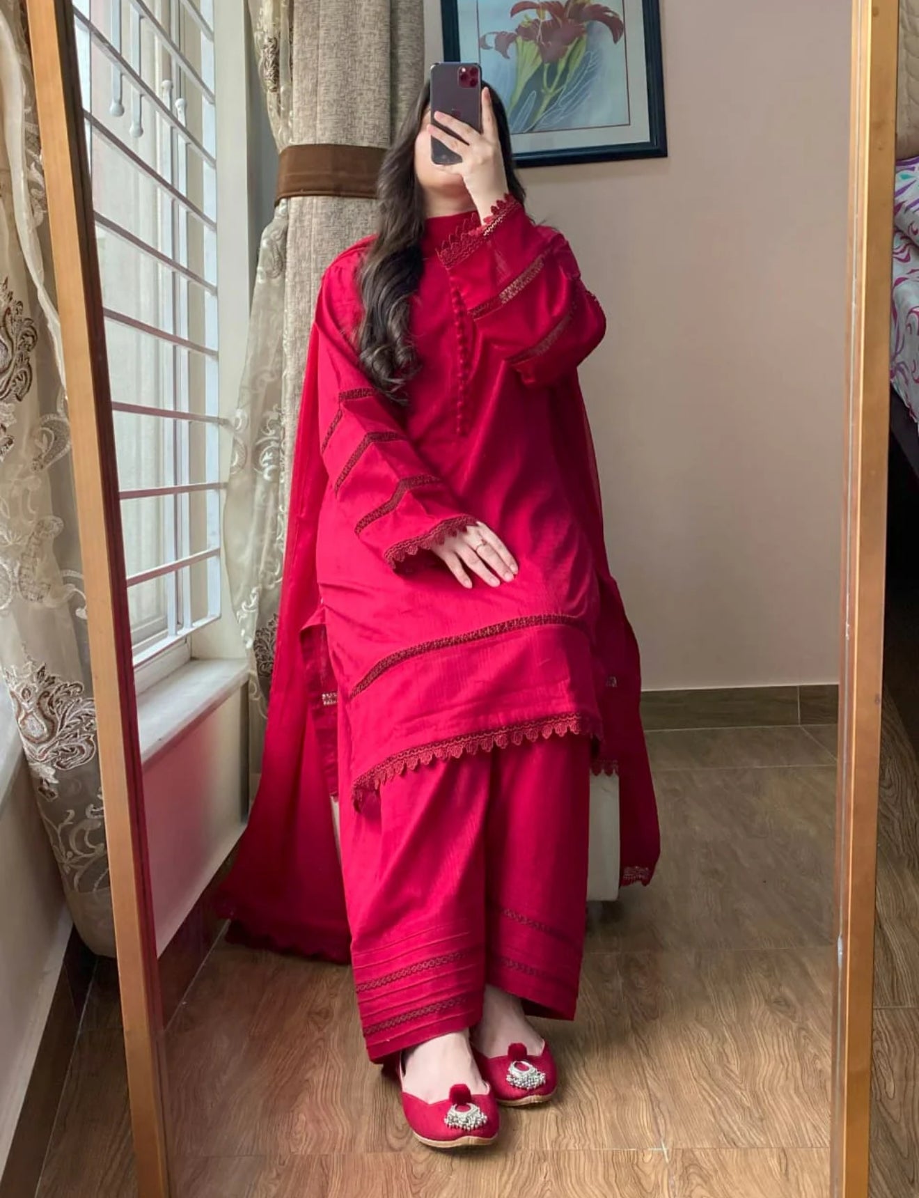 Lawn Dobby Dress with Farshi Shalwar