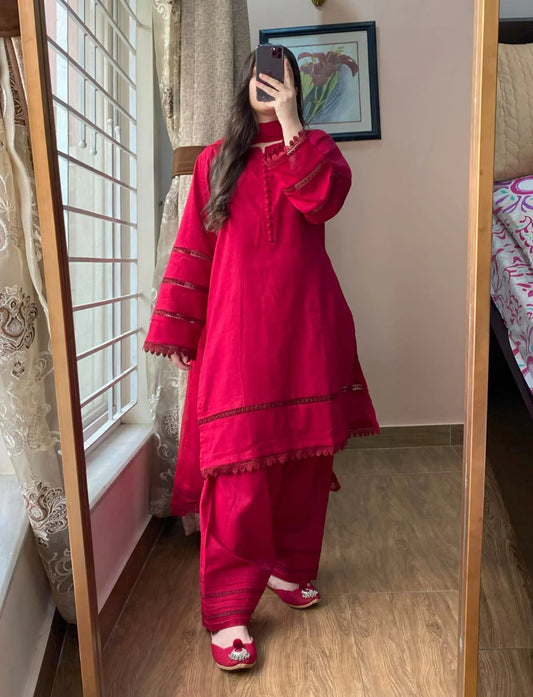 Lawn Dobby Dress with Farshi Shalwar