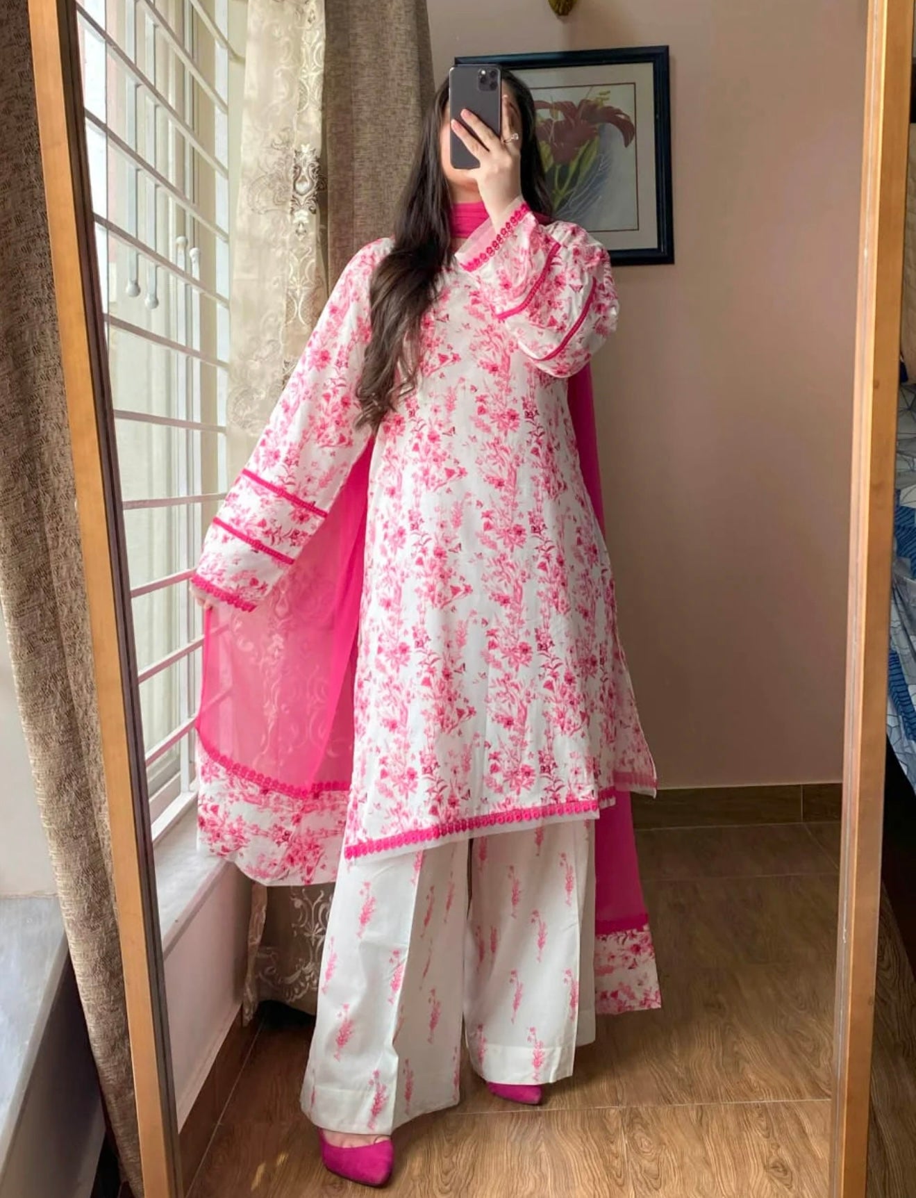 3 Piece - Lawn Printed Dress With Shalwar