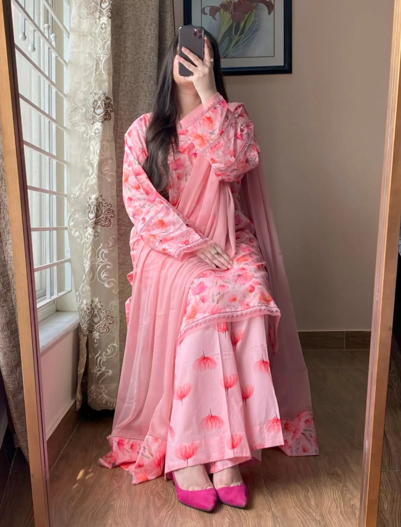 3 Piece - Lawn Printed Dress With Plazo