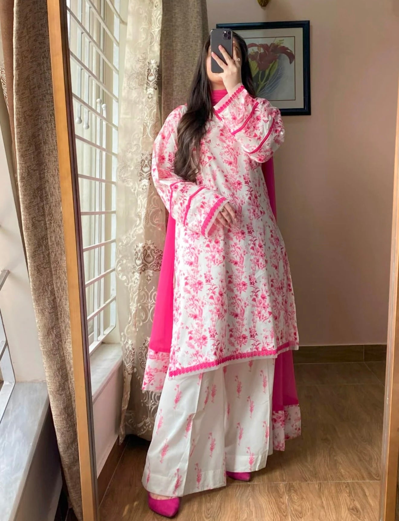 3 Piece - Lawn Printed Dress With Shalwar