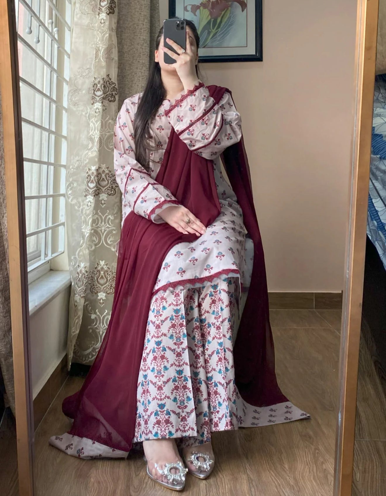 3 Piece - Lawn Printed Dress With Plazo