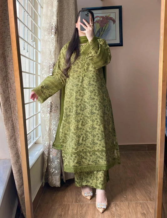 3 Piece - Lawn Printed Dress With Shalwar
