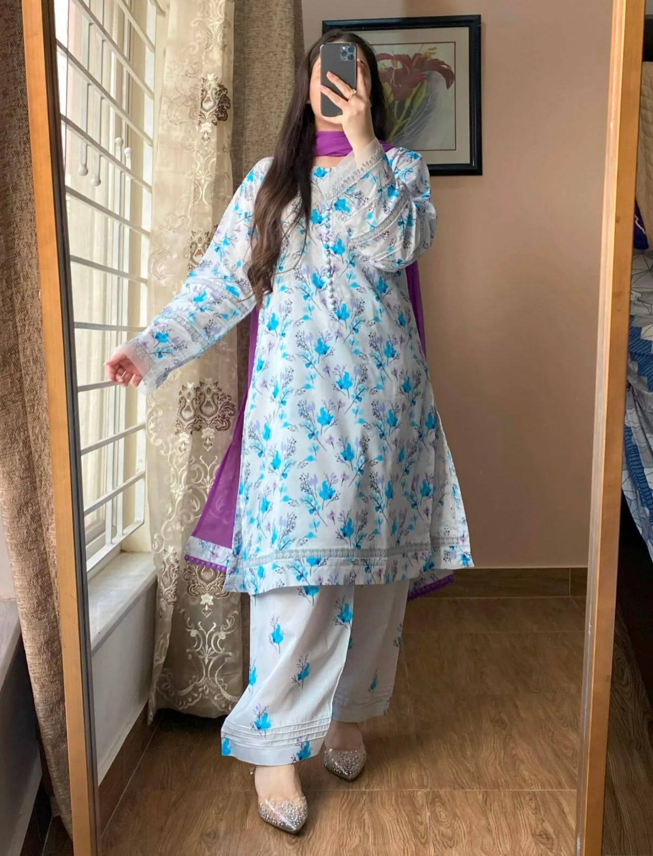 3 Piece - Lawn Printed Dress With Shalwar