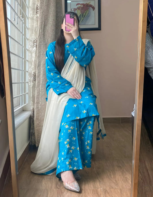 3 Piece - Lawn Printed Dress With Shalwar