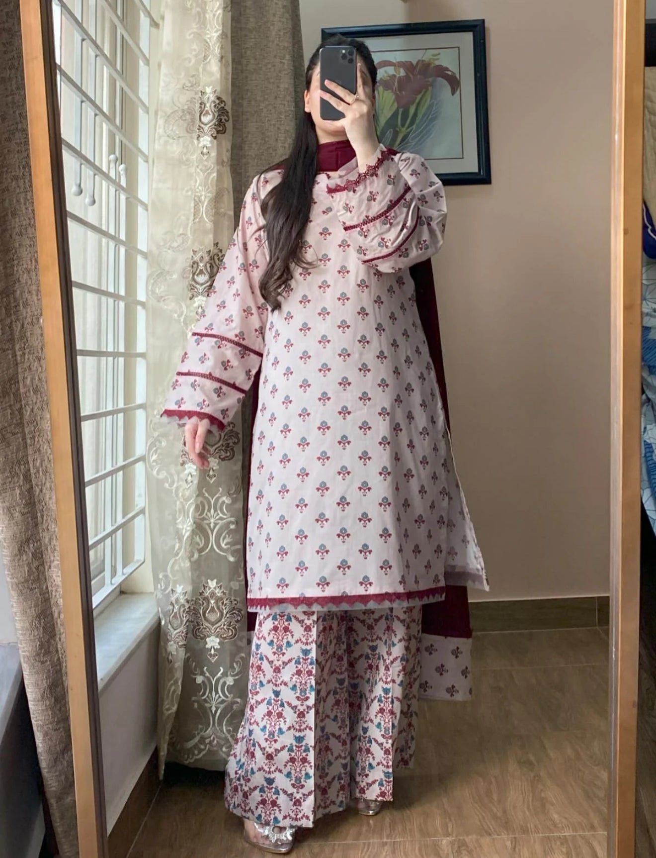 3 Piece - Lawn Printed Dress With Plazo
