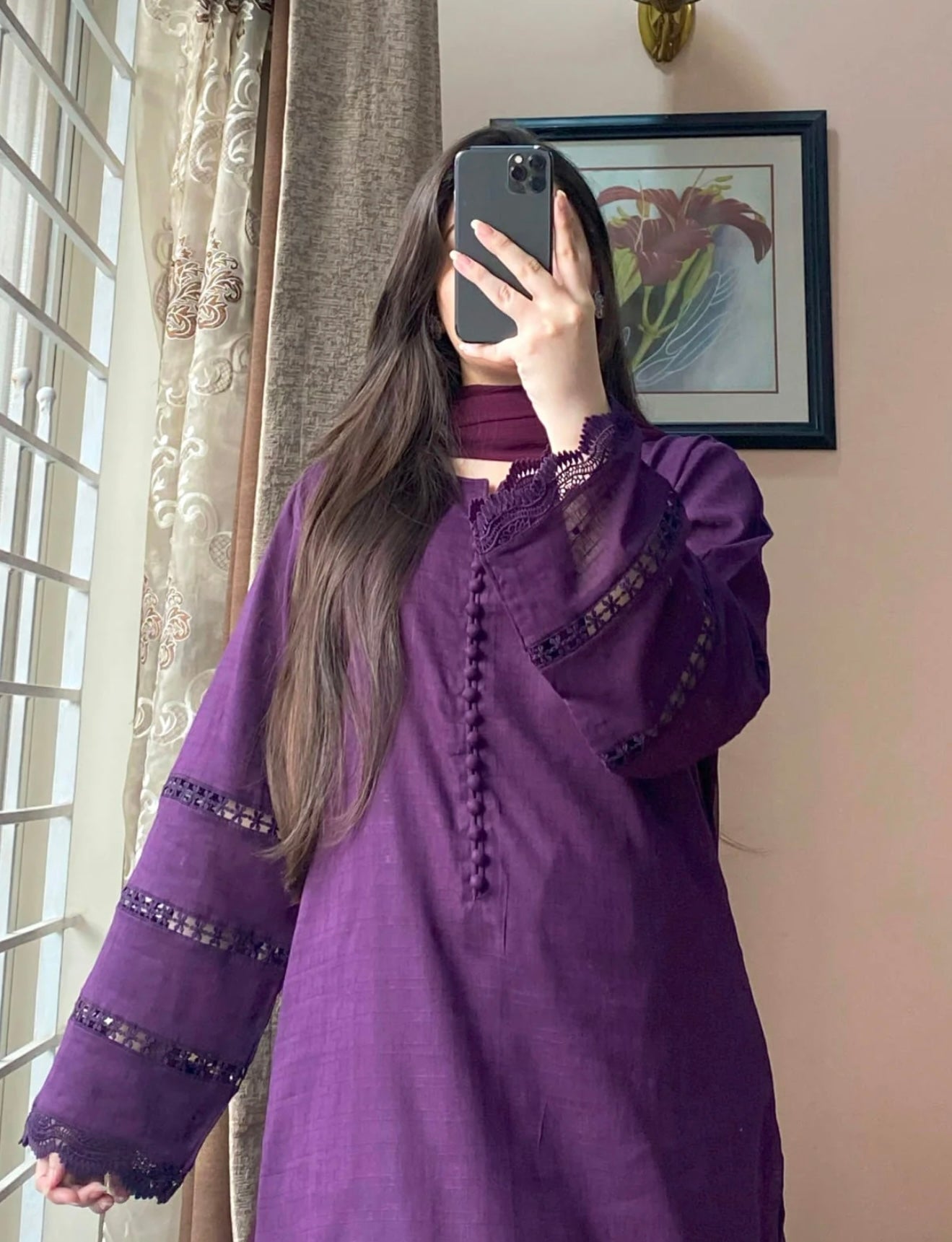 3 Piece - Lawn Dobby Dress with Farshi Shalwar