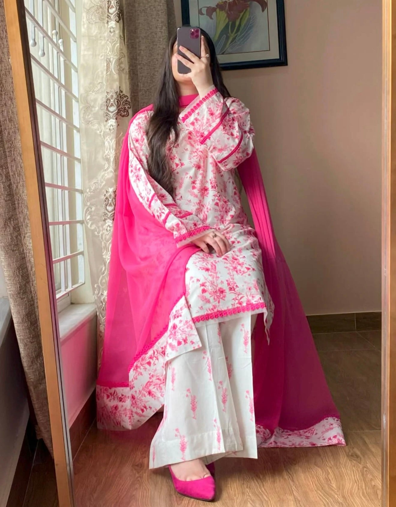 3 Piece - Lawn Printed Dress With Shalwar