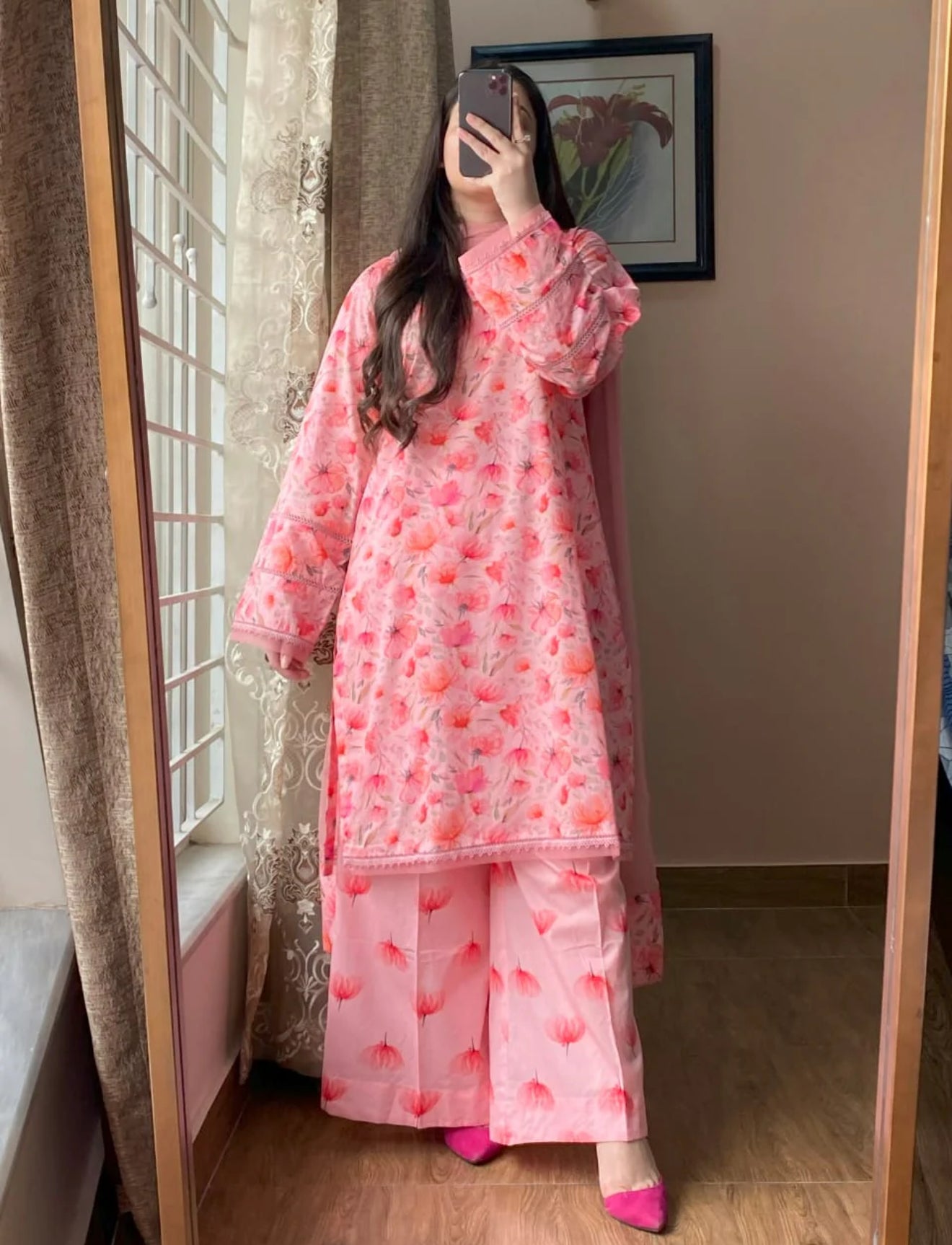 3 Piece - Lawn Printed Dress With Plazo
