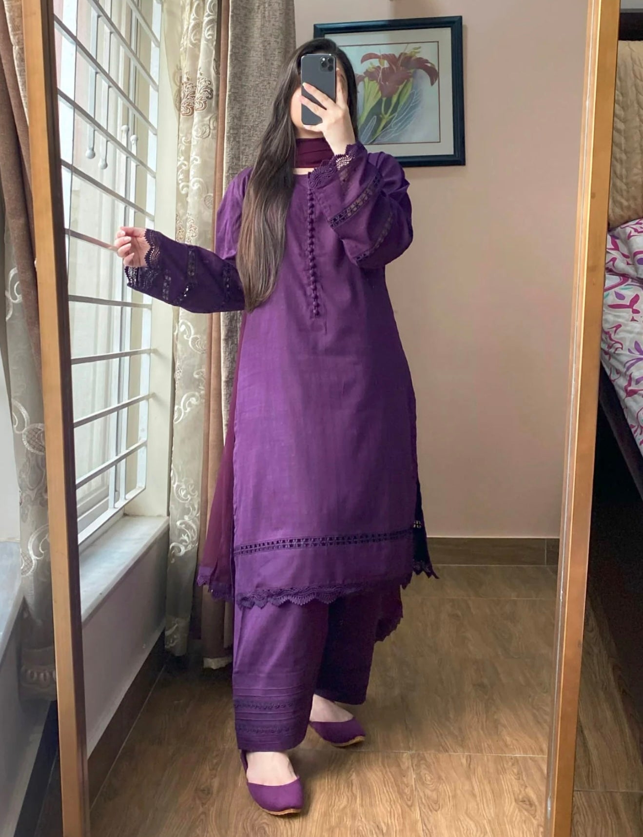 3 Piece - Lawn Dobby Dress with Farshi Shalwar