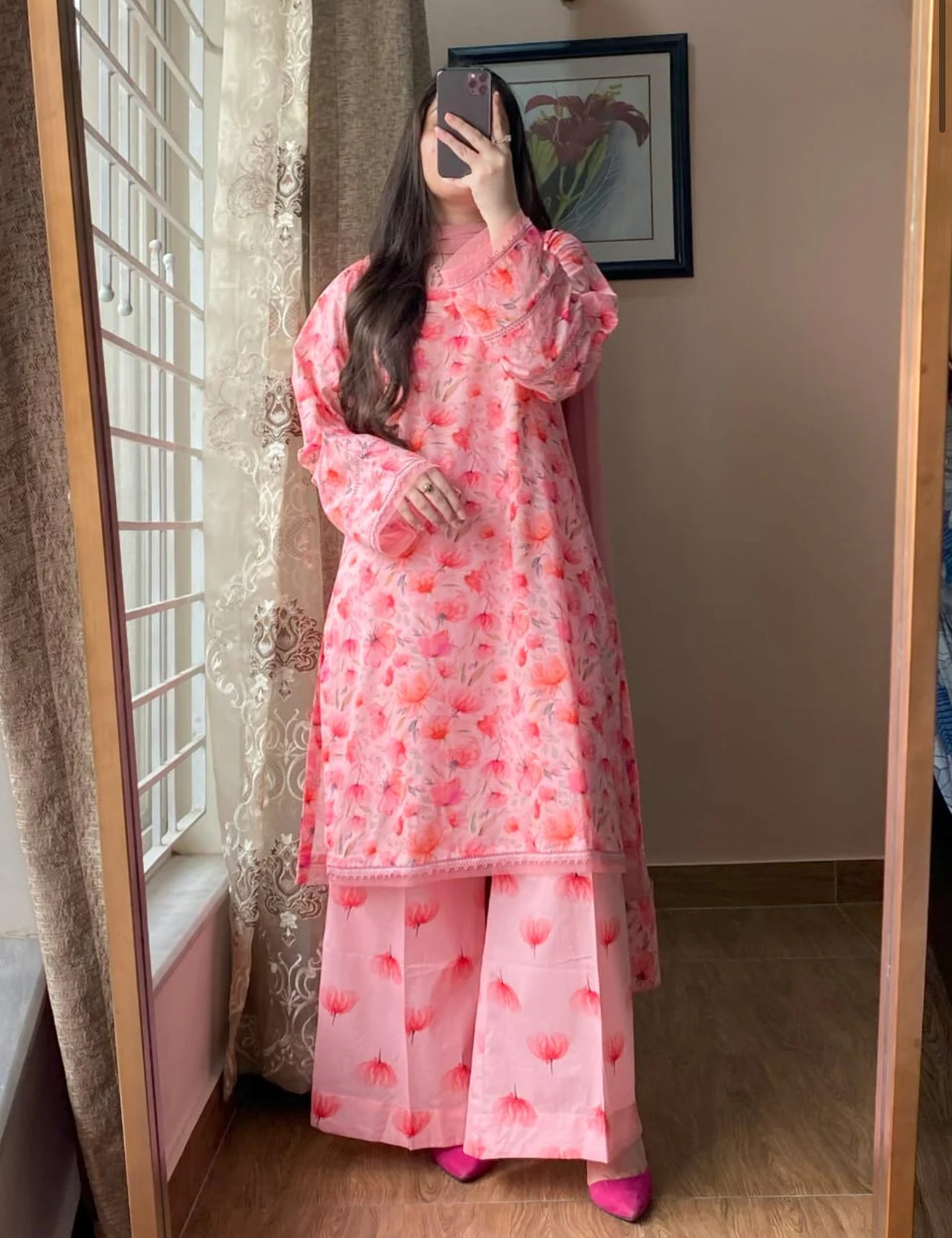 3 Piece - Lawn Printed Dress With Plazo