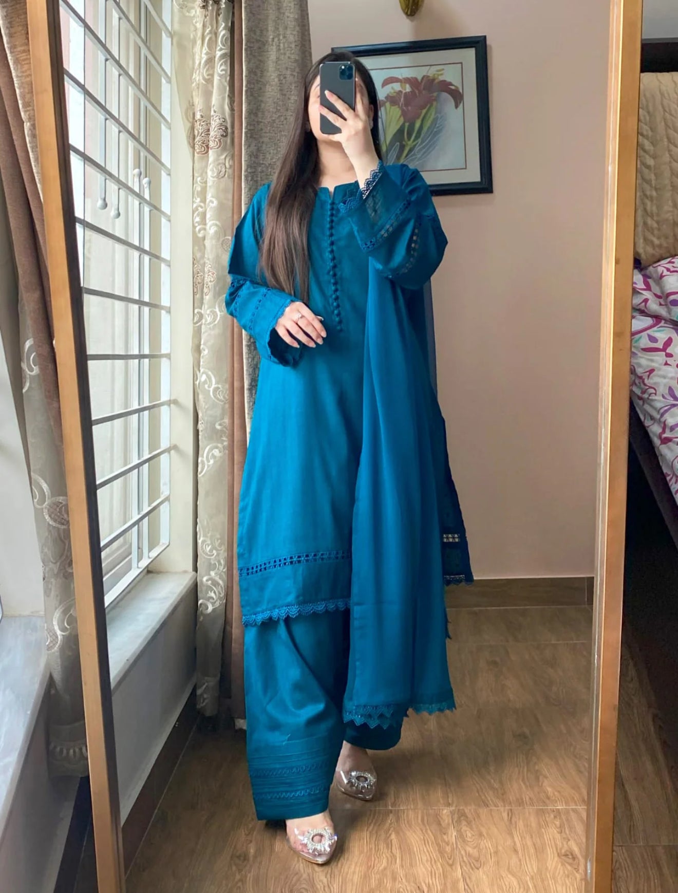 3 Piece - Lawn Dobby Dress with Farshi Shalwar