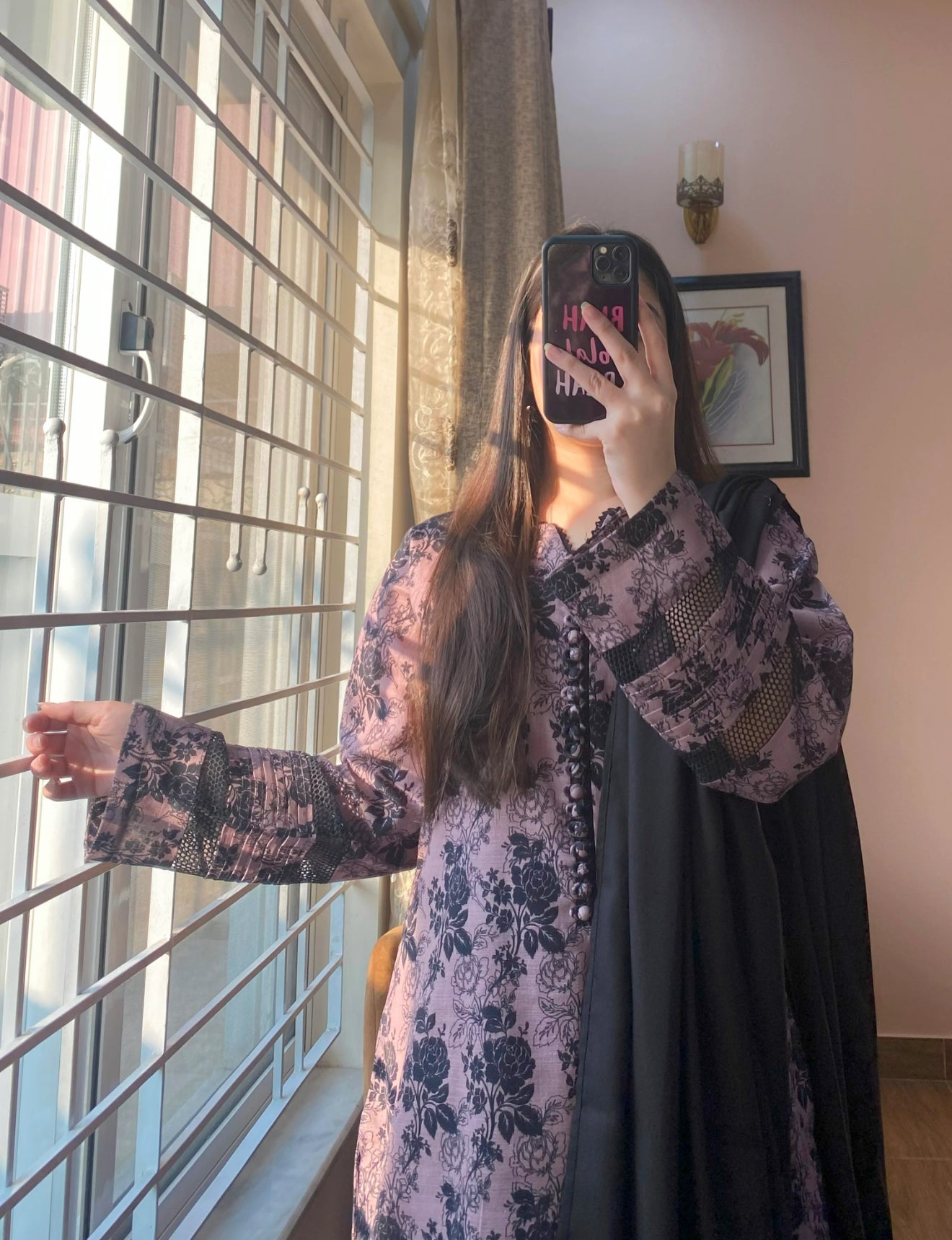 3 Piece - Khaddar Printed Black Dress