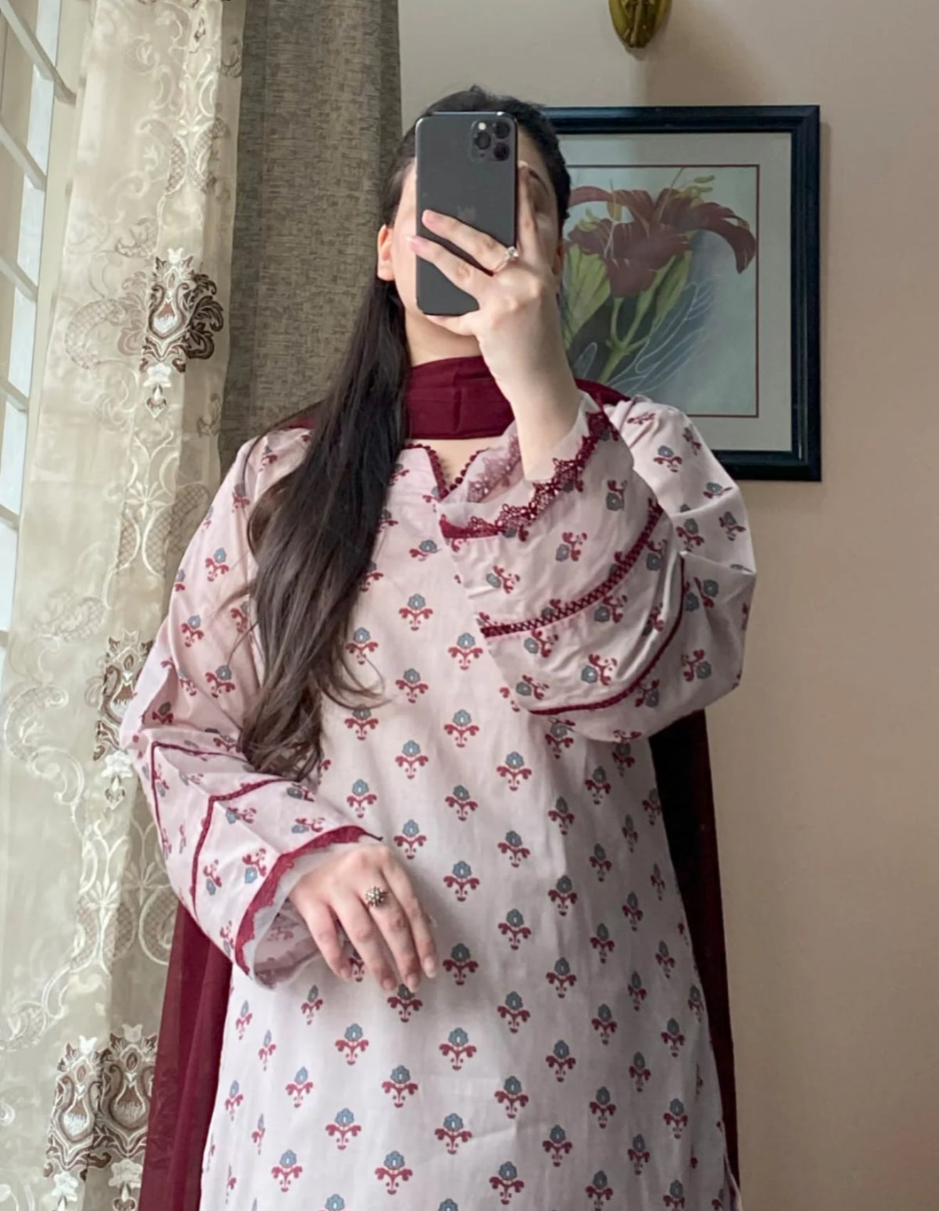 3 Piece - Lawn Printed Dress With Plazo